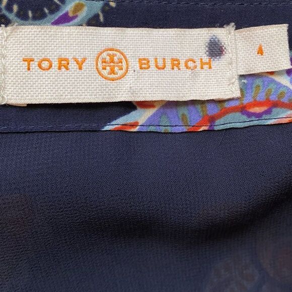 Tory Burch Etno Silk Paisley Printed Pleated Skirt Womens Size 4 Navy/Orange EUC - Picture 5 of 10